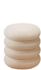 Soft Lamb Wool Ottoman Cream Vanity Stool for Girls' Makeup Bedroom Chair with Minimalist Design Round Pouf Ottoman,35x40cm Pink-One Size