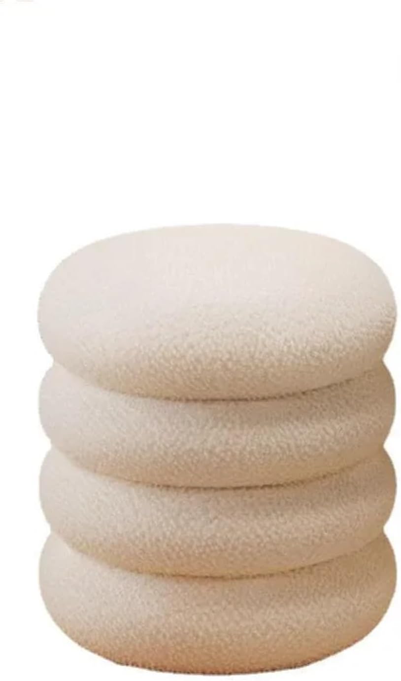 Soft Lamb Wool Ottoman Cream Vanity Stool for Girls' Makeup Bedroom Chair with Minimalist Design Round Pouf Ottoman,35x40cm Pink-One Size