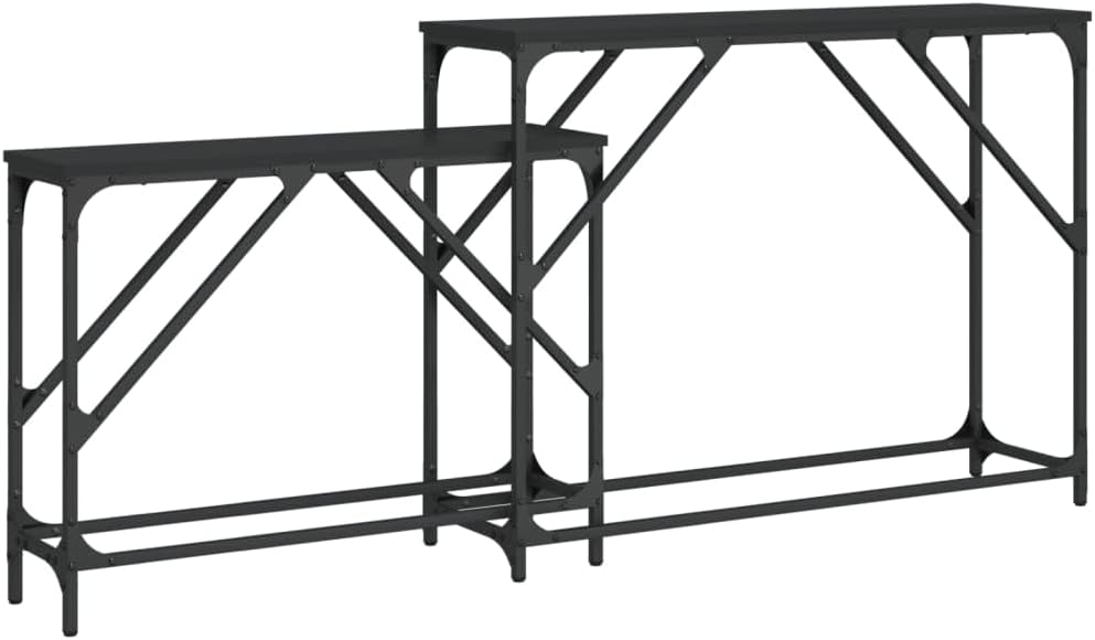 Nesting Console Tables 2 Pack Black Engineered Wood | Metal Frame, Industrial Style, Space Saving, Versatile for Living Room or Hallway