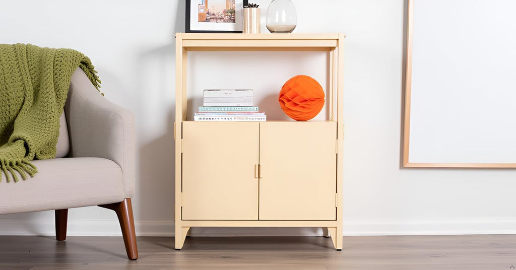 Yellow Metal Folding Storage Cabinet, Morden Foldable Sideboard, Powder Coated Steel Entryway Console Cabinet for Patio Outdoor Indoor Kitchen Bathroom, 5mins Assembly with Bolt