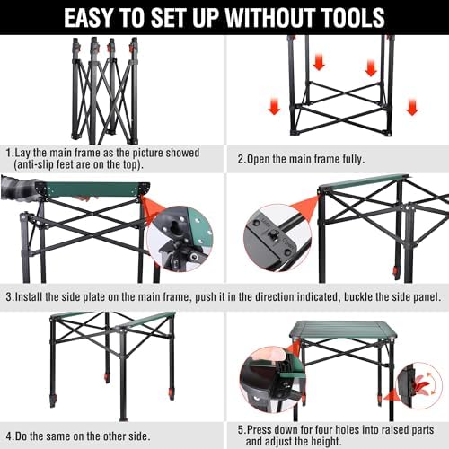 VILLEY Folding Camping Square Table, Portable Aluminum Table, Medium | Lightweight & Portable, Adjustable Square Table with Carry Bag for Camping, Picnic, BBQ, Backyard & Outdoor Use
