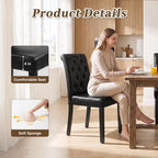 LSSPAID Dining Chairs Set of 6, Modern Armless Parsons Side Chairs, Upholstered Button-Tufted PU Leather Dining Kitchen Chairs with Solid Wood Legs, Black