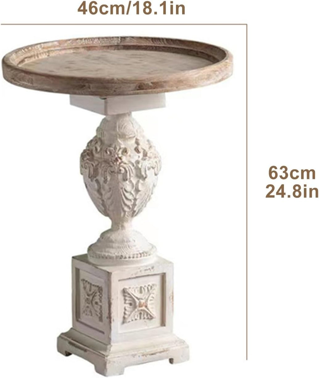 Vintage Round Side End Table, Wood Center Table, Vintage Hand Carved Side Table, Small Accent Pedestal Table for Bedside, Sofa, Living Room and Bedroom