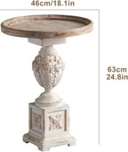 Vintage Round Side End Table, Wood Center Table, Vintage Hand Carved Side Table, Small Accent Pedestal Table for Bedside, Sofa, Living Room and Bedroom