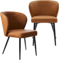 Dining Chairs Set of 2, Caramel Brown Mid-Century Modern Faux Leather Upholstered Chairs, Ergonomic Curved Backrest, Metal Legs, Easy-to-Clean for Kitchen, Dining Room, Living Room