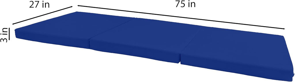 D&D Futon Furniture Trifold Foam Beds, Floor Tri-Fold Bed, Foldable Shikibuton Mattress Cushion Topper Mat for Space Saving Sleepover 3x27x75 in, Royal Blue