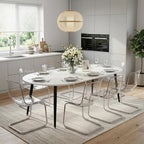 Round to Oval Extendable Dining Table for 4-8, 43" -75" Expandable Kitchen Table with Dual Extension Leaves, White Tabletop & Black Metal Legs, Space-Saving Modern Dining RoomTable, Easy Assembly