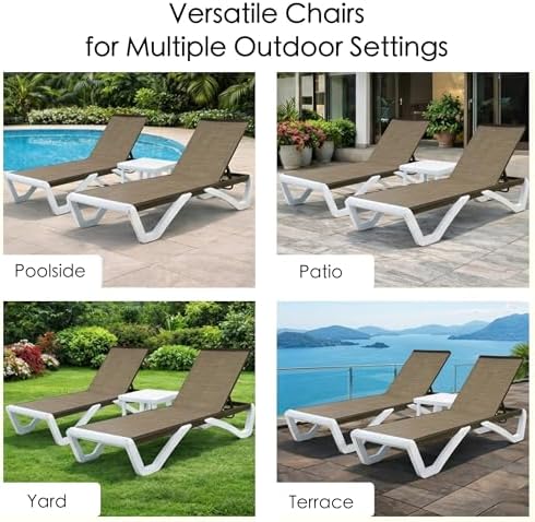Kozyard Outdoor Chaise Lounge Chair, Full Flat Adjustable Patio Lounger with Aluminum Frame & Resin Legs, Textilene Fabric for Poolside, Backyard & Beach (Beige, Chair)