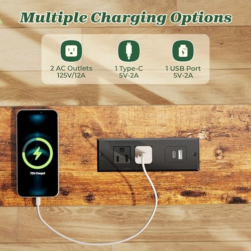 SUPERJARE 39.4 inch Narrow Behind Couch Table with Charging Stations | Power Outlet with USB-C Ports, Extra Storage Behind Sofa,Sofa Table Console Table for Entryway Living room, Rustic Brown