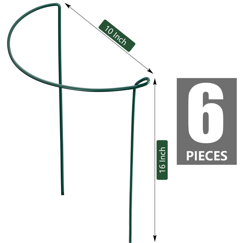 FEED GARDEN Peony Cages and Supports, 6 Pack Plant Support Stakes for Outdoor & Indoor Plants, 10" W x 16" H Half Round Garden Plant Support Rings for Peonies, Hydrangeas, Roses, Dahlias