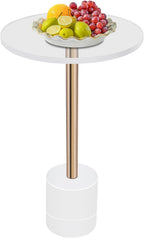 Modern Side Table with Cylindrical Base, Clear Acrylic End Table, Brushed Brass Metal Side Table for Office Living Room and Bedroom (Medium Round Base)
