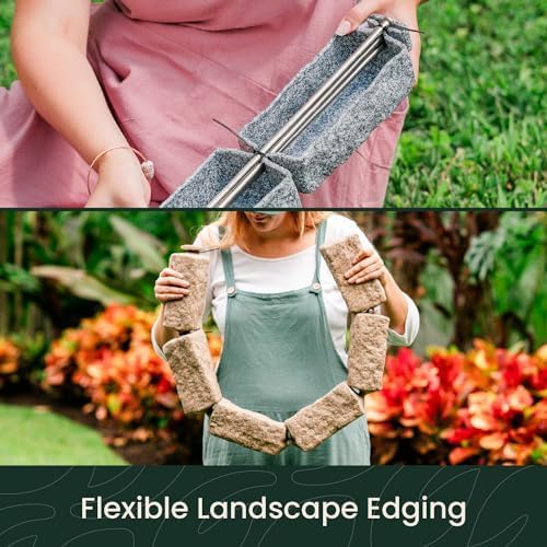 Beuta Landscape Edging | Garden Edging Border | Faux Stone Bricks for Lawn edging, Flower beds, Pathways & Yard Edging– 4 Packs | Each Section Has 6 Bricks 48"L x 4"W x 2.25"H | 12 Spikes |Cobblestone