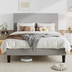 Allewie Full Bed Frame, Corduroy Tufted Headboard, Light Grey