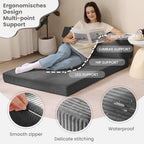 JUIKURY Folding Sofa Bed, Convertible Sleeper Chair with Pilow Foldable Matress, 2 in 1 Pull Out Loveseat Sofa Portable Fold Out Chair Bed Floor Couch Lounge for Living Room Bedroom (Grey, Full)