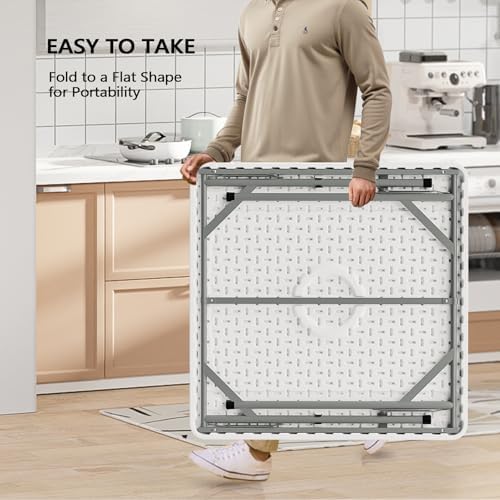 VINGLI White Card Square Table, 34 inch Foldable Legs Full Table Top, Easy to Set up and Store, Folding Portable for Game Puzzles, Gathering, Party, Dining, Indoor, Outdoor, Outside