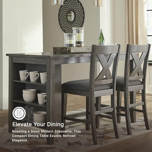 Signature Design by Ashley Caitbrook Counter Height Dining Table, Gray | Built-in side storage shelves, Veneers, wood and engineered wood construction, Kitchen island with seating