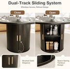 Pamapic Dining Table Set for 6, 47" Round Dining Table with Chairs, Storage Shelf, Space-Saving Tambour Design, Gold Handles, Wood Grain, Kitchen Table and Chairs for Dining Room & Living Room, Black