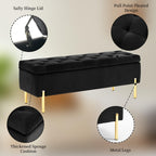 45.6 Inch Velvet Storage Bench Tufted Upholstered Ottoman Bench, Bedroom Bench with Storage, for Bedroom Living Room Entryway Rectangular Accent Bench, Black
