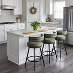 Flouki Swivel Counter Height Bar Stools Set of 2, Upholstered 26.6" Modern Counter Stools with Arms, Linen Barstools with Back and Metal Base for Kitchen Island, Dining Room, Green Linen Fabric