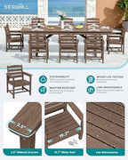 SERWALL 9Pcs 84" HDPE Outdoor Dining Set for 8 with Armchairs,Brown