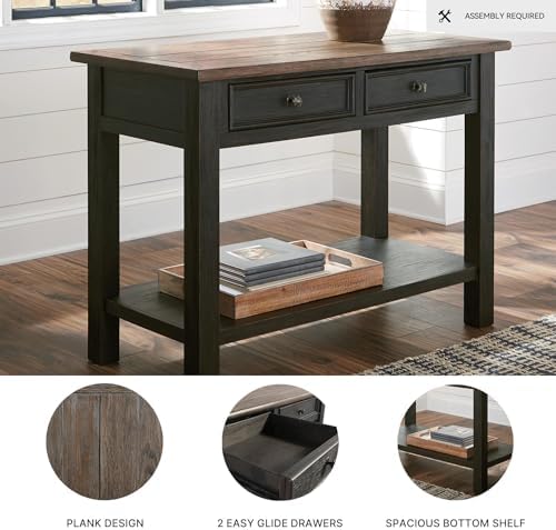 Signature Design by Ashley Tyler Creek Farmhouse Console Table, 2 Drawers | Behind couch table, Solid and engineered wood and veneers, 22-inch deep display shelf, Farmhouse sofa table