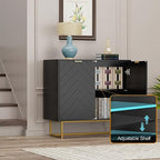 Modern Sideboard Buffet with Storage, Set of 2 Modular Cabinets, Black