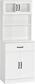 63.5in Timeless Classic 4-Door White Freestanding Buffet Cabinet with Hutch Adjustable Shelves & Coffee Bar Modern Design