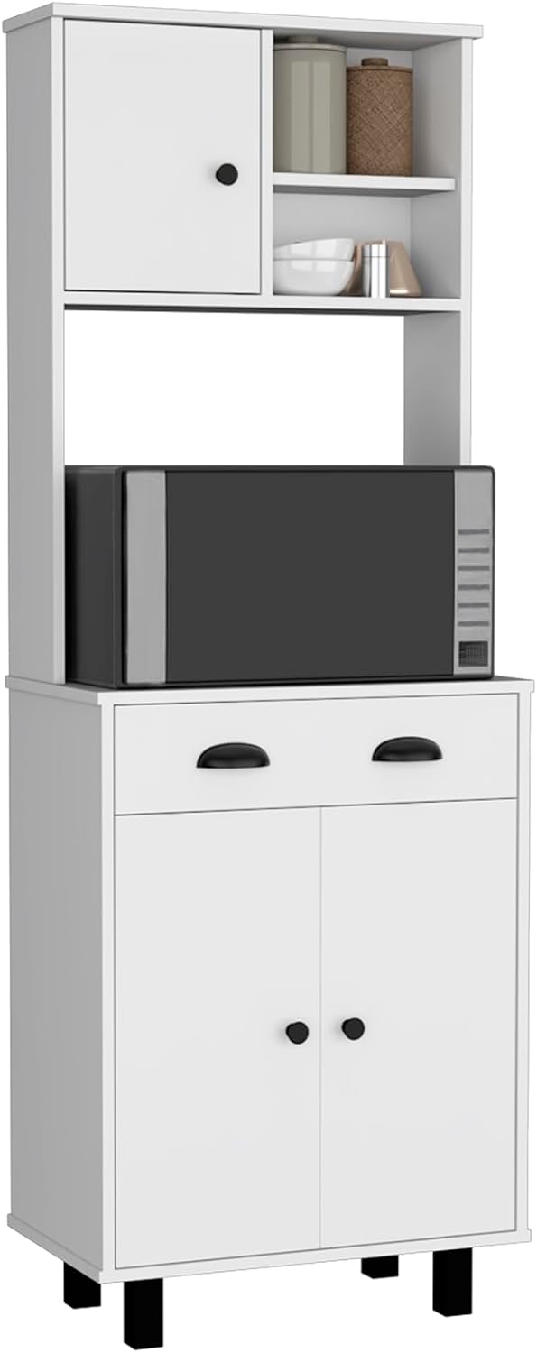 Waco 67" H Kitchen Pantry with Two Cabinets, Two Open Shelves, and One Drawer,White