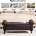 Storage Bench 51" Faux Leather End of Bed Benches Dark Brown | Queen Size Storage Bench for Bedroom with Rolled Arms Tufted Ottoman Benches Upholstered Bench for Living Room Entryway