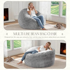 ZurNesfure Bean Bag Chair for Adults,3FT Giant Bean Bag Chair Grey,Medium | Fluffy Bean Bag Chairs with Filler & Machine Washable Cover, Handle, Side Pocket Oversized Beanbag for Living Room, Bedroom