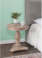 MAKLAINE Round Wood Side Table, 20" D x 24.5" H, Acacia and MDF, Natural Brown Finish, Turned Pedestal Base, Accent Table for Living Room or Bedroom