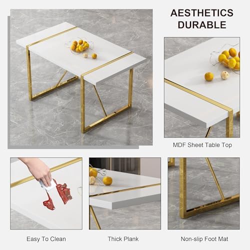gopop Dining Table Set for 4, Kitchen Table Chairs Set of 4, 55-Inch White