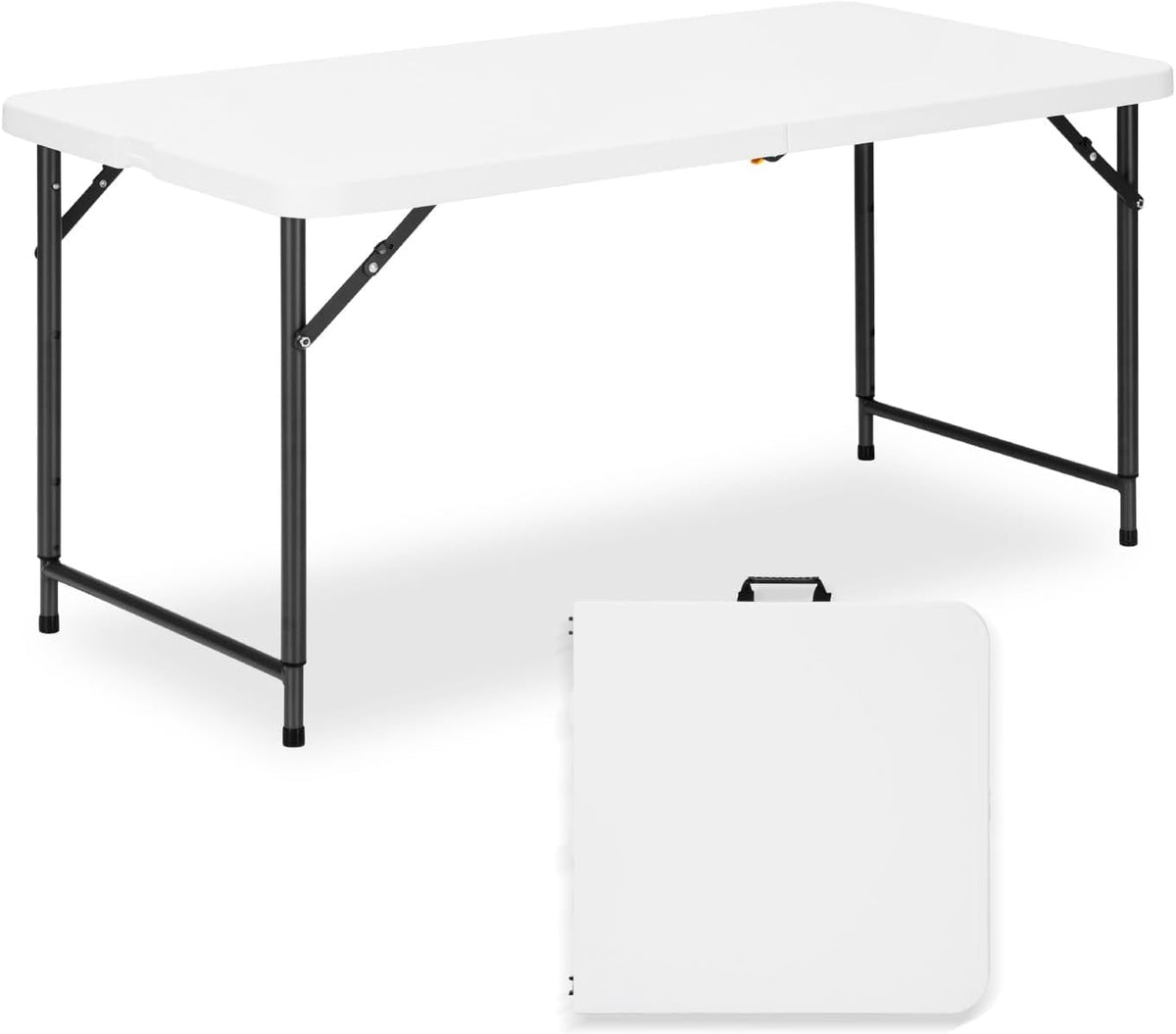 4ft Folding Table with Adjustable Height, 2-Level Foldable Table with HDPE Top & Steel Legs, Portable 4 Foot Folding Table for Picnic, Party, Craft, Indoor Outdoor Use, White