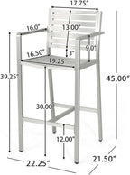Saiveina Outdoor 29.50" Barstools with Rust-Proof Aluminum Frame, Set of 2, Silver