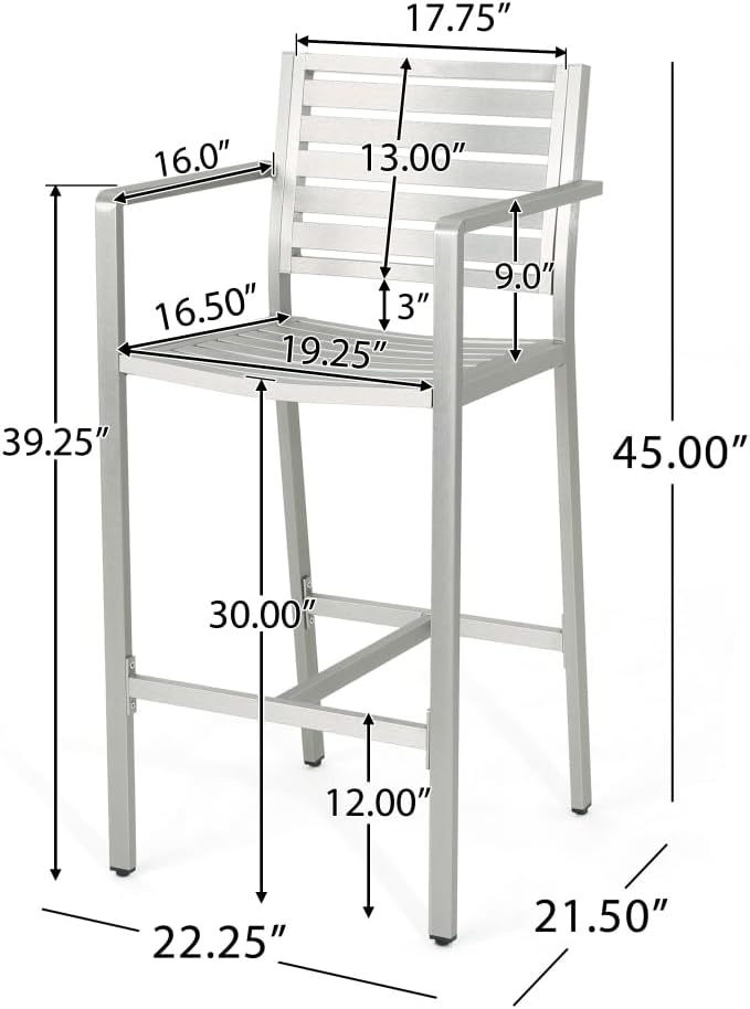Saiveina Outdoor 29.50" Barstools with Rust-Proof Aluminum Frame, Set of 2, Silver