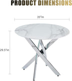 35.4 Inch Marble Dining Table for 4, Modern Round Kitchen Table with Silver Legs, Spacious Dining Room Furniture for Apartments, Studio, and Open Kitchen & Dining Areas