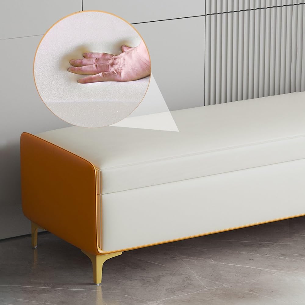 Modern Bed End Stool Bedroom Shoe Changing Entrance Bench Clothing Store Cloakroom Rest Sofa Storage Entryway(Orange,Medium)