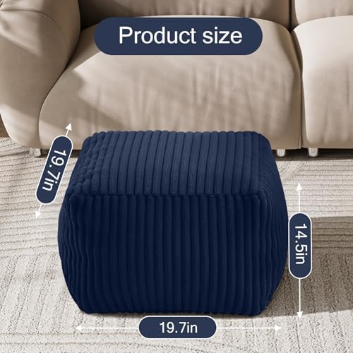 MeMoreCool Square Pouf Ottoman Foot Rest, 15 Inch Faux Fur Pouf, Navy | Fluffy faux fur square floor pouf, foam filled footrest footstool for living room couch or dorm