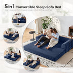 79" Convertible Sofa Bed, Couches for Living Room | Navy Blue | Corduroy Futon Sofa Bed with Pocket Springs, Modular Sleeper Couch in a Box, No Assembly