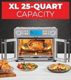 Dual Zone 360 Air Fryer Oven Combo with French Door, 25 QT Extra Large, Cook Two Foods in Different Ways, Up to 60% Faster from Frozen to Finish