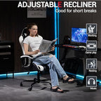 Gaming Chair PU Leather Massage PC Video Game Chair with Lumbar Support for Men Women, Home Office, Height Adjustable, Ergonomic, High Back, White