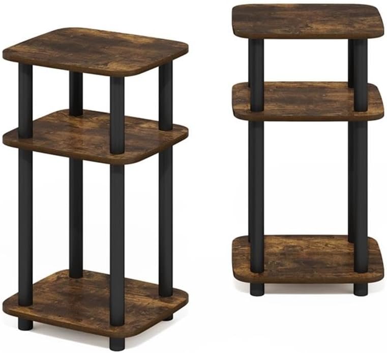 Pemberly Row 3-Tier Turn-N-Tube Curve End Table, Amber Pine/Black Finish, CARB-Grade Composite Wood, Rounded Edges, Minimalist Style, 11.3 x 13.15 x 22.76 in, Side Table for Living Room or Bedroom