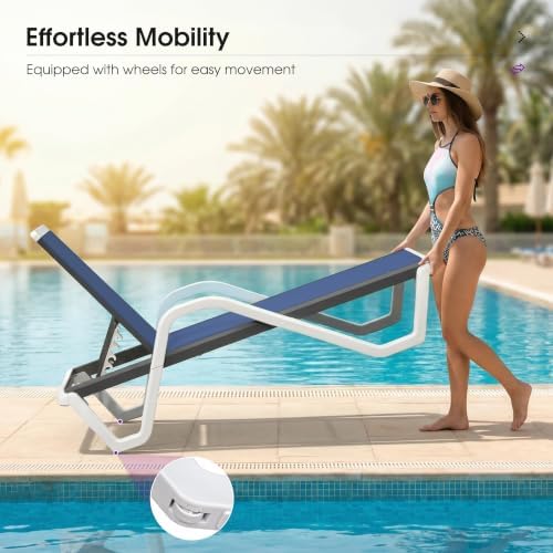 PURPLE LEAF Lounge Chair Outdoor Set of 2 w/Armrest & 1 Table, Navy Blue | Sleek, modern curves add a resort-style aesthetic that instantly upgrades the overall look of your backyard oasis
