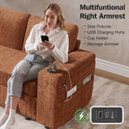 Vipbear 130" Modular Sectional Sleeper Sofa with Pull Out Bed, 9 Seat Chenille U Shaped Couch with Ottoman and Chaise|USB Ports|Cup Holders|Side Table, Tool Free Assembly, Orange