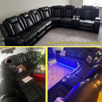 A Ainehome Power Recliner Sectional Sofa Set with LED Light, Leather Reclining Sectional Couches Corner Sectional Sofa Set with 2 Recliner Seats for Living Room with Cup Holder, Storage Console, Black