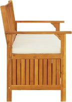 Patio Storage Bench, Solid Acacia Wood Outdoor Garden Bench with Seating for 2, Rustic Entryway Storage Settee with Soft Cushion for Deck, Porch or Mudroom, 47.2 x 24.8 x 33.1 in