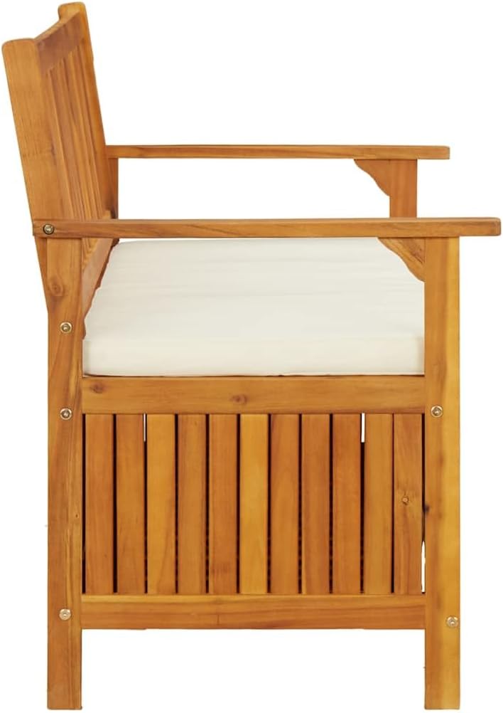 Patio Storage Bench, Solid Acacia Wood Outdoor Garden Bench with Seating for 2, Rustic Entryway Storage Settee with Soft Cushion for Deck, Porch or Mudroom, 47.2 x 24.8 x 33.1 in