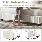 AMERLIFE Full Bed Frame, Upholstered Metal Platform Bed, Cream