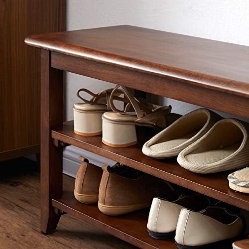 XKZG Shoe Rack Bench Wooden Shoe Storage Bench Entryway Bench, Brown, 39.4" | Rubber wood, Shoe Bench for Entryway, Living Room, Bedroom, Balcony, 39.4"W x 11.8"D x 16.5"H
