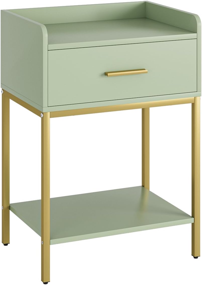 Nightstand,Modern Bedside Table Night Stand with Storage Drawer and Open Shelf,Small End Side Table for Bedroom,Living Room,Green